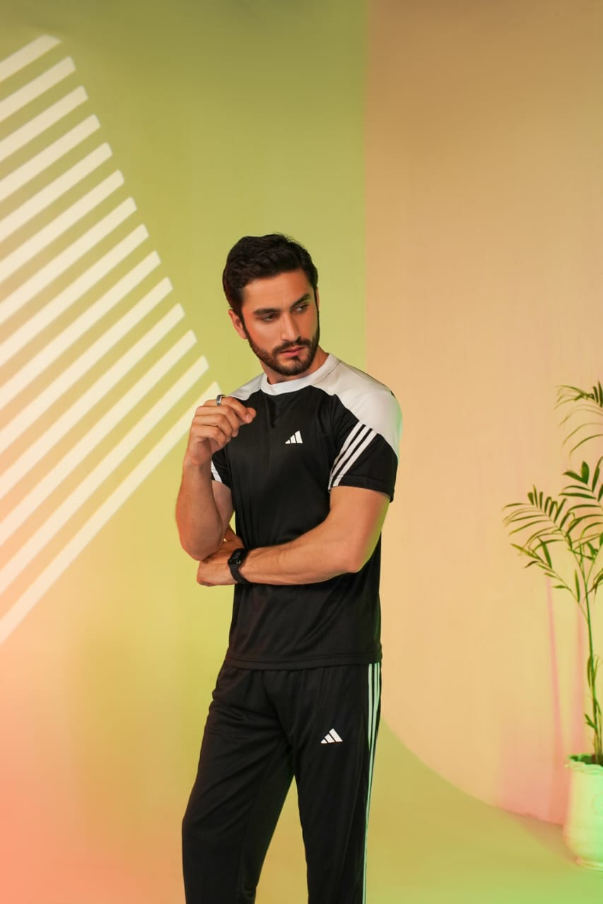 adi premium tracksuit black white-J